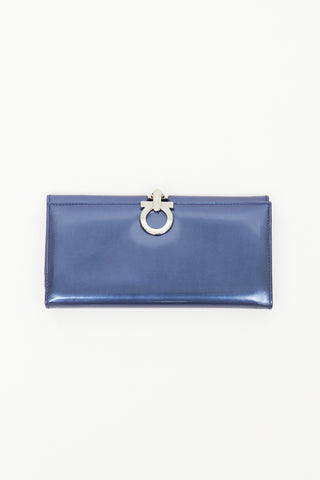 Salvatore Ferragamo Metallic Blue Patent Leather Wallet