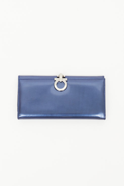 Salvatore Ferragamo Metallic Blue Patent Leather Wallet