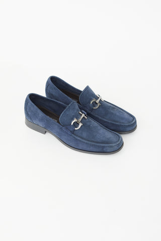 Salvatore Ferragamo Navy Suede Gancini Loafer