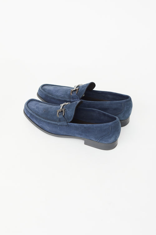 Salvatore Ferragamo Navy Suede Gancini Loafer