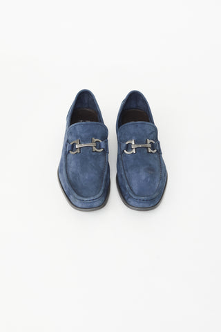 Salvatore Ferragamo Navy Suede Gancini Loafer