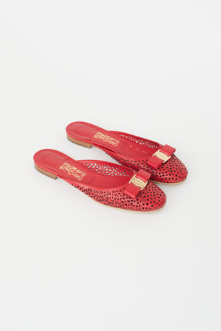 Salvatore Ferragamo Red Leather Emile Lasercut Mule