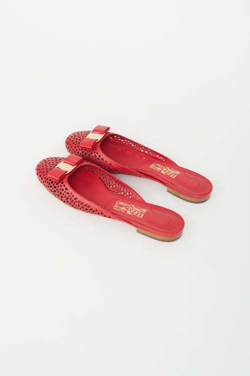 Salvatore Ferragamo Red Leather Emile Lasercut Mule