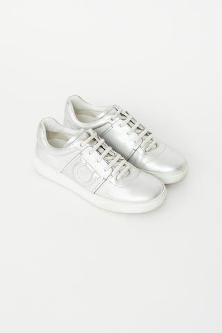 Salvatore Ferragamo Silver Leather Logo Sneaker