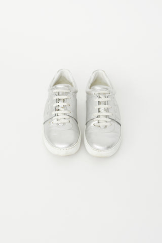 Salvatore Ferragamo Silver Leather Logo Sneaker