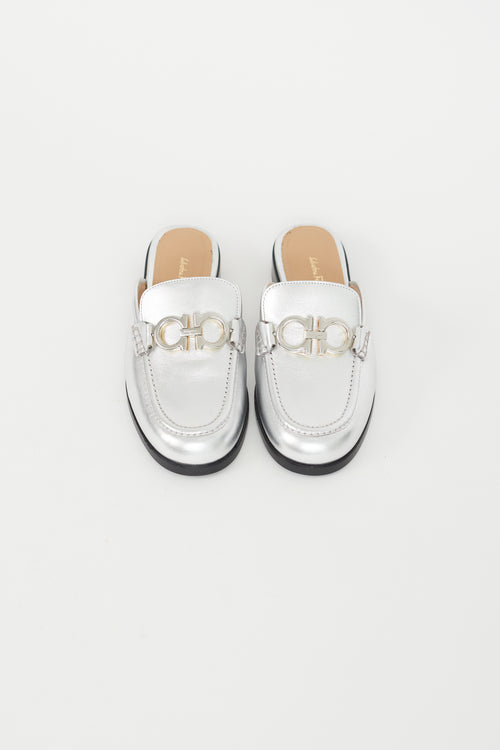 Salvatore Ferragamo Silver Leather Logo Loafer Mule