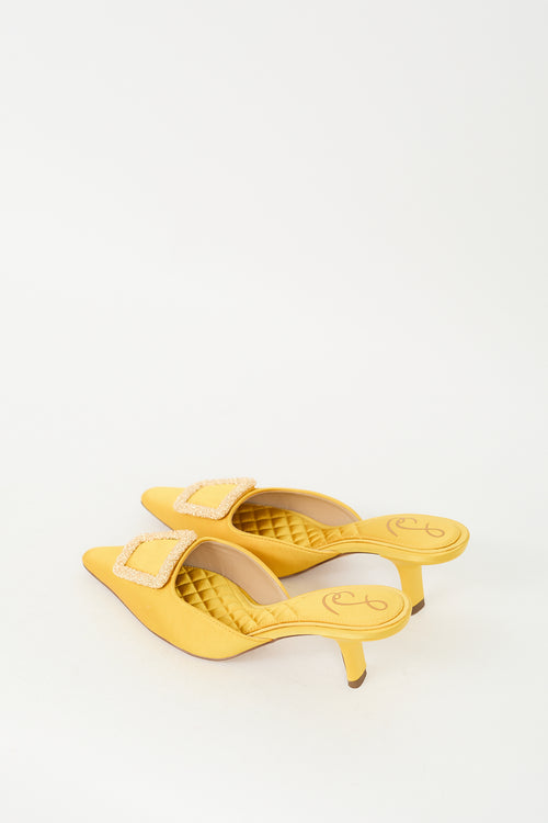 Sam Edelman Yellow Satin Embellished Brit Luster Mule