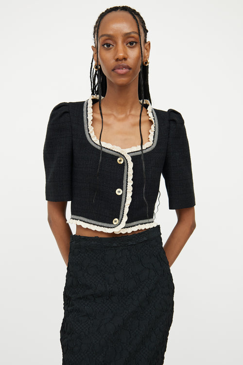 Sandro Black 
Cream Tweed Buttoned Top