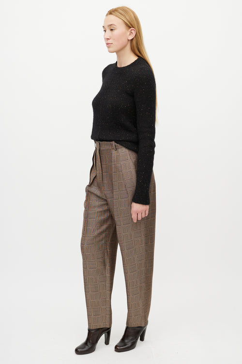 Sandro Beige 
Black Geometric Pleated Trouser