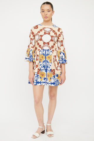 Sandro Beige 
Multi Cotton Bell Sleeve Dress