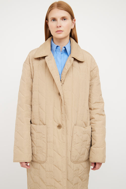 Sandro Beige Quilted Long Logo Jacket