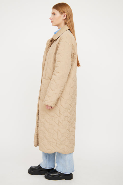 Sandro Beige Quilted Long Logo Jacket