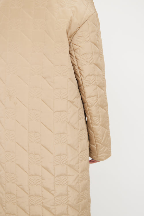 Sandro Beige Quilted Long Logo Jacket