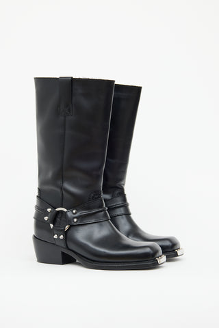 Black Leather Biker Boot