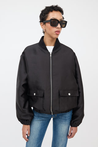 Sandro Black Satin Zip Bomber