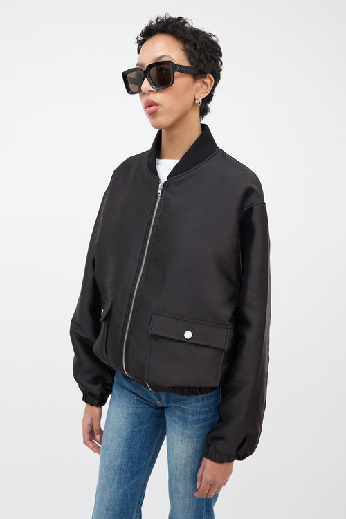 Sandro Black Satin Zip Bomber