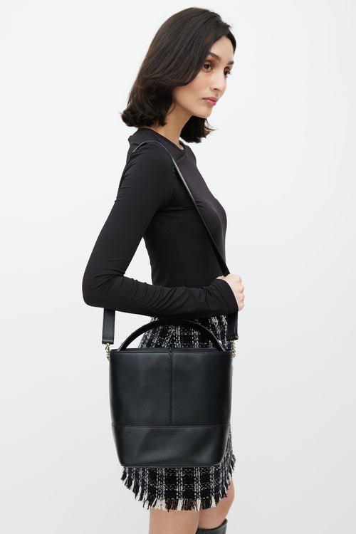 Sandro Black Leather Pearl Lou Bucket Bag