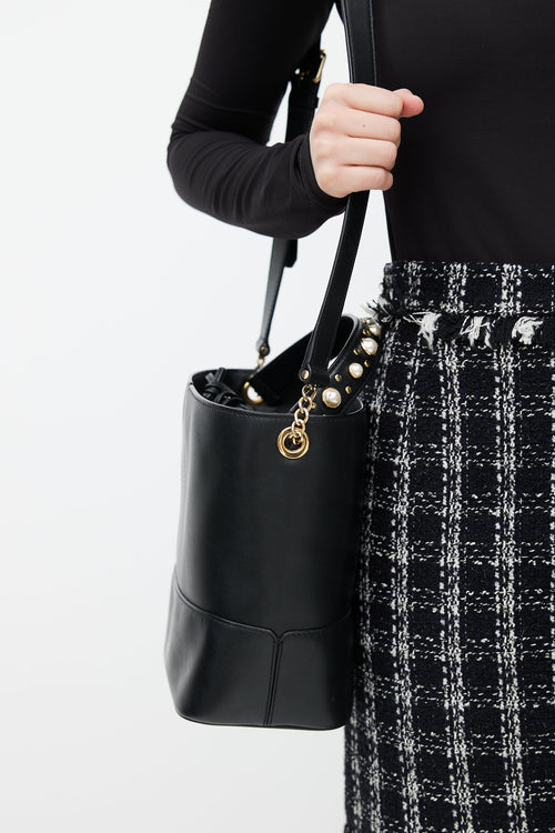 Sandro Black Leather Pearl Lou Bucket Bag