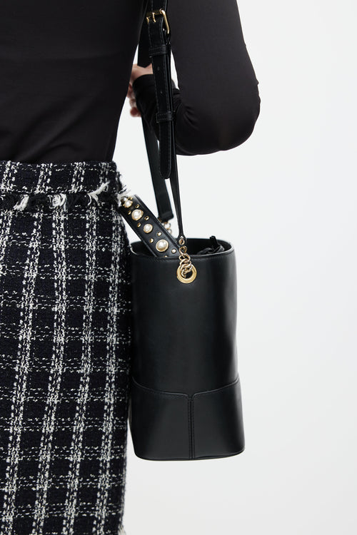 Sandro Black Leather Pearl Lou Bucket Bag