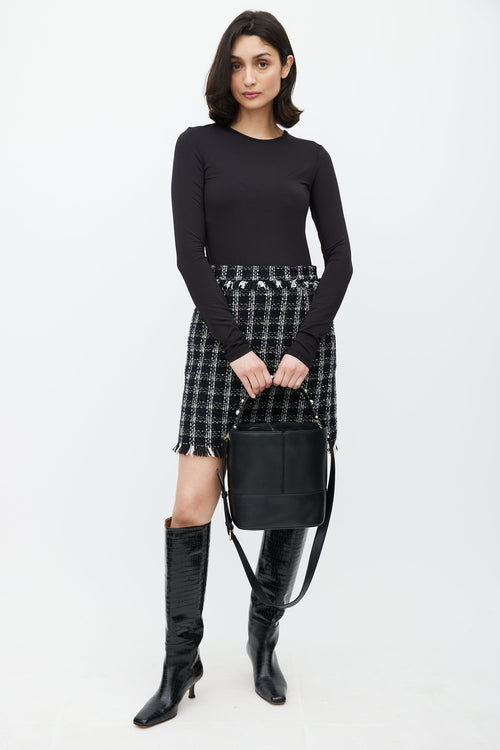 Sandro Black Leather Pearl Lou Bucket Bag