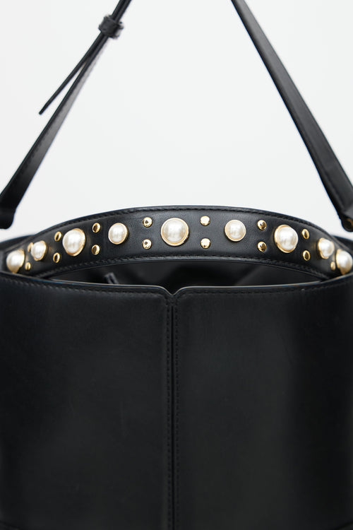 Sandro Black Leather Pearl Lou Bucket Bag