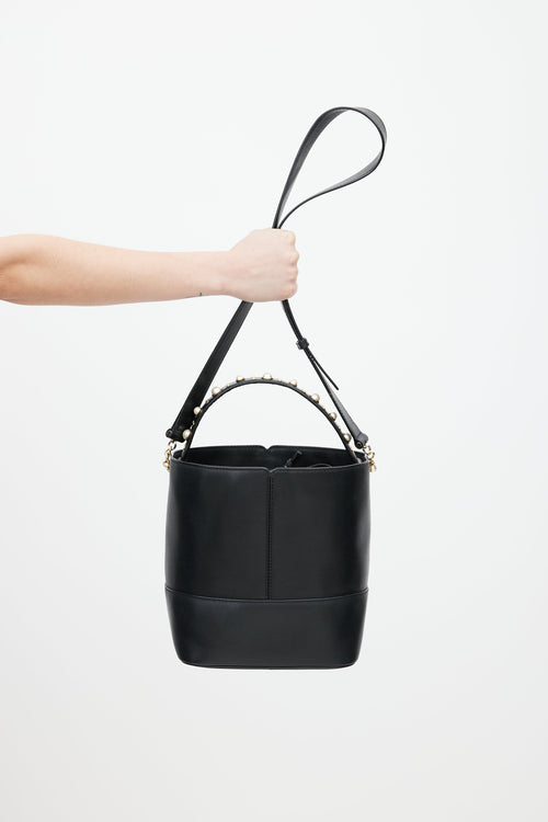 Sandro Black Leather Pearl Lou Bucket Bag