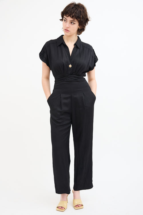 Sandro Black Linen Tenerife Short Sleeve Jumpsuit