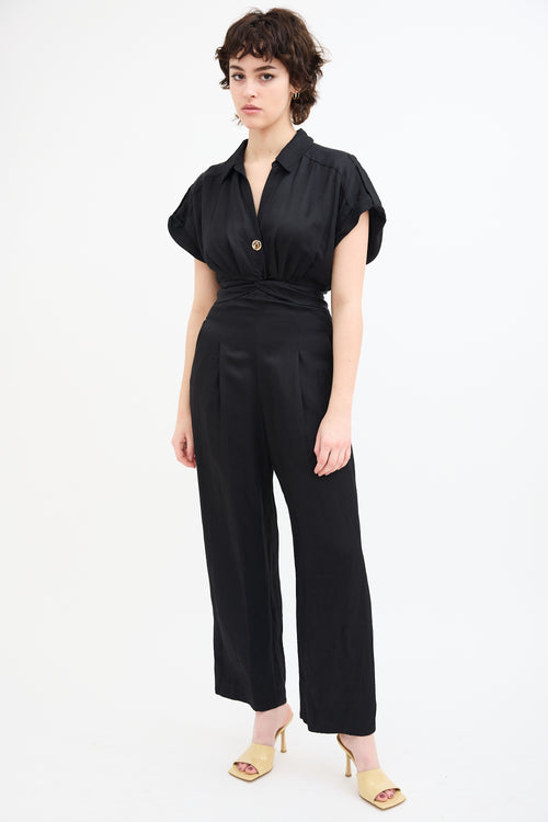 Sandro Black Linen Tenerife Short Sleeve Jumpsuit