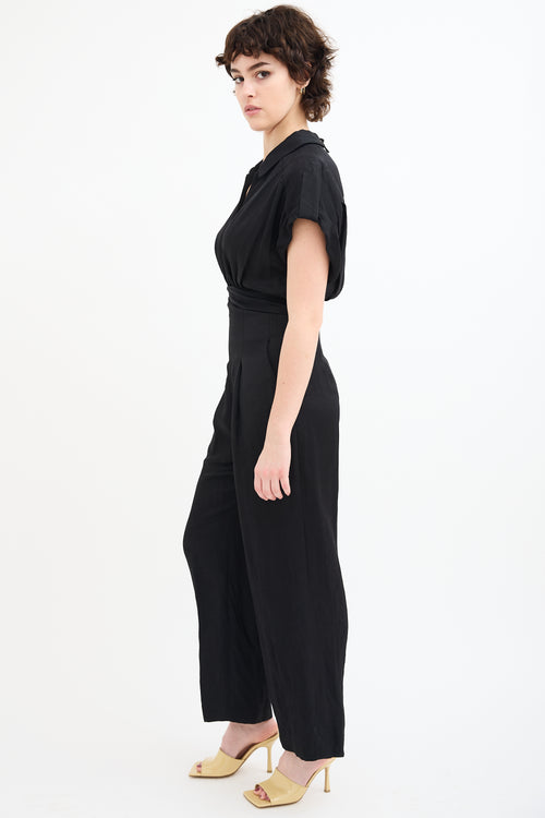 Sandro Black Linen Tenerife Short Sleeve Jumpsuit