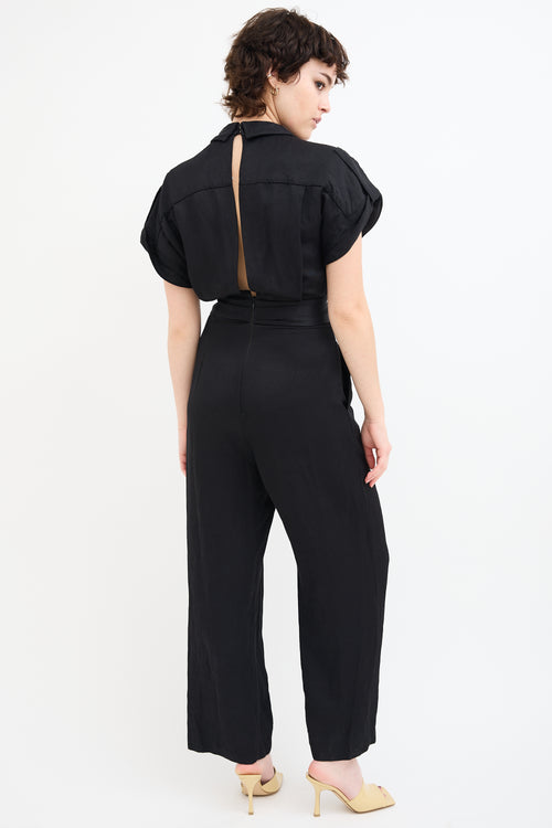 Sandro Black Linen Tenerife Short Sleeve Jumpsuit