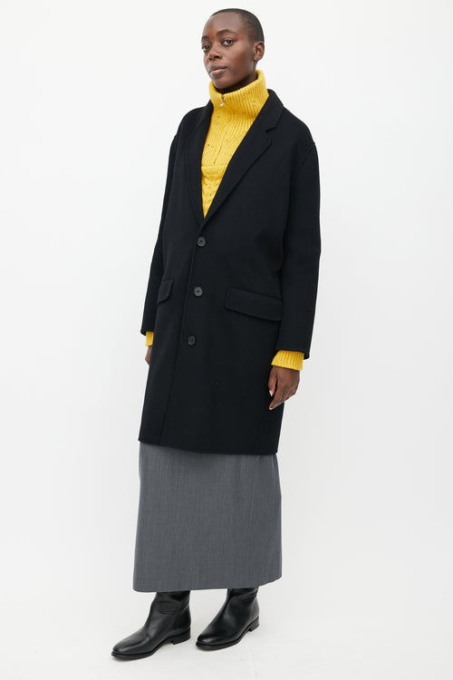 Sandro Black Wool Button Down Coat