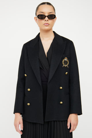 Sandro Black Wool Blend Crest Blazer