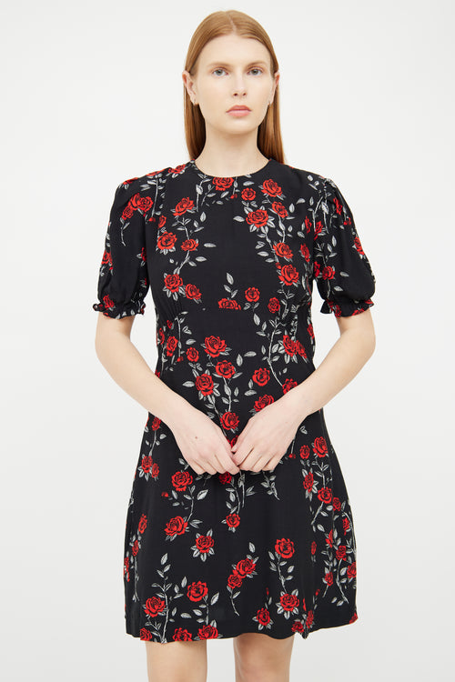 Sandro Black 
Red Floral Dress