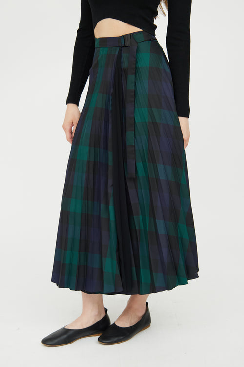 Green 
Navy Plaid Pleated Skirt Sandro