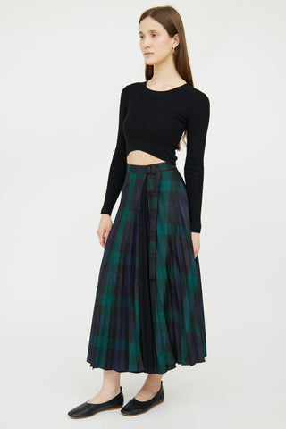 Green 
Navy Plaid Pleated Skirt Sandro