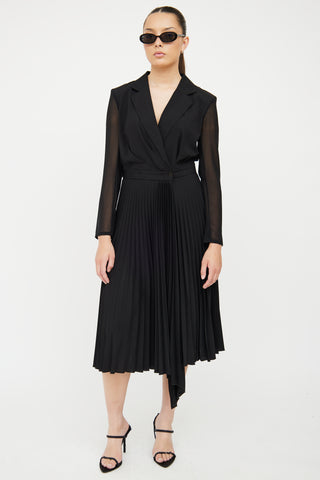 Sandro Black Notched Lapel 
Pleated Skirt Dress