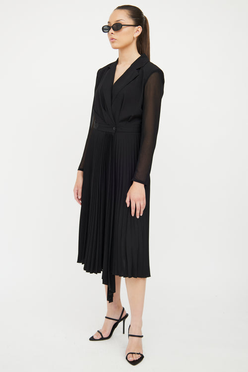 Sandro Black Notched Lapel 
Pleated Skirt Dress