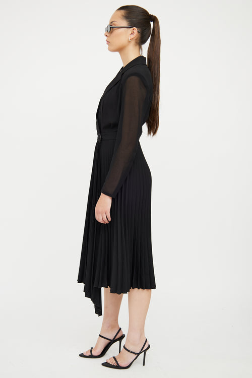 Sandro Black Notched Lapel 
Pleated Skirt Dress