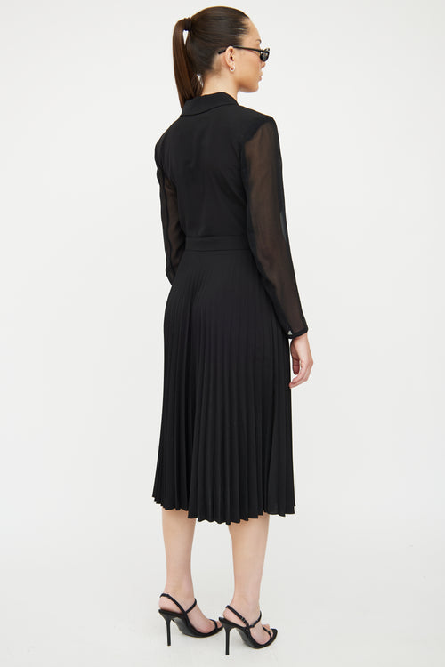 Sandro Black Notched Lapel 
Pleated Skirt Dress