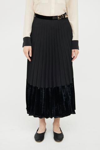 Sandro Black Pleated Velvet Panel Skirt