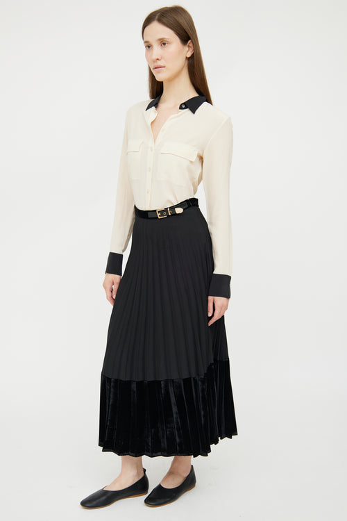 Sandro Black Pleated Velvet Panel Skirt