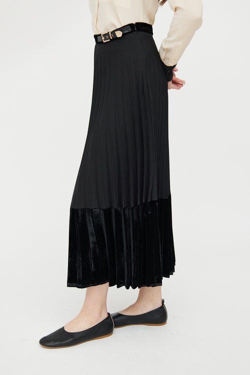 Sandro Black Pleated Velvet Panel Skirt