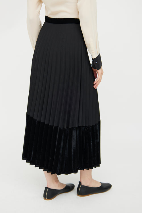 Sandro Black Pleated Velvet Panel Skirt