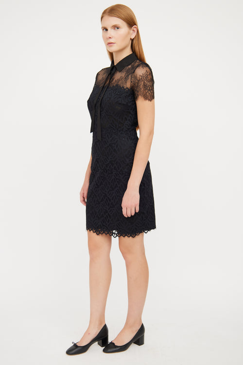 Sandro Black Sheer Lace Tie Dress