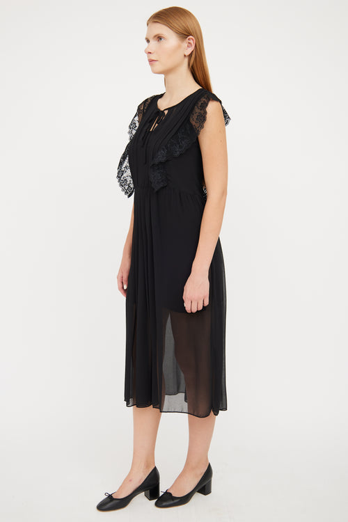 Sandro Black Sheer Pleat 
Ruffle Dress