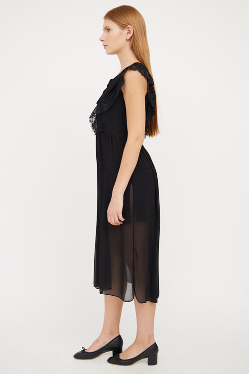 Sandro Black Sheer Pleat 
Ruffle Dress