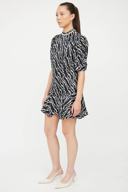 Sandro Black 
White Pattern Silk Blend Dress