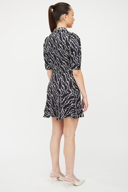 Sandro Black 
White Pattern Silk Blend Dress