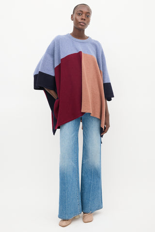 Sandro Blue 
Multi Wool Colourblock Cape