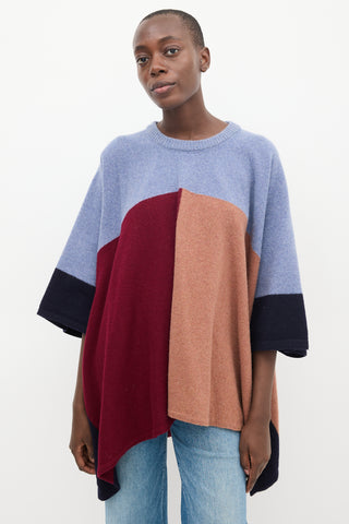 Sandro Blue 
Multi Wool Colourblock Cape